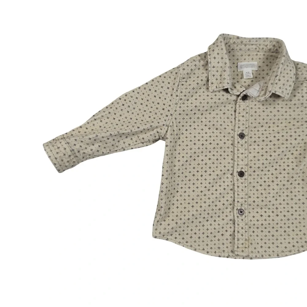 Gymboree Baby Boys Corduroy Button Down Shirt Cream Navy Cross Print 6-12 Months